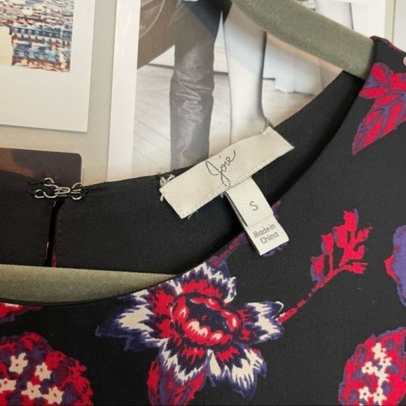 JOIE SILK ROUND NECK SHORT SLEEVE PLEATED SKIRT FITTED WAIST FLORAL MINI DRESS S - Picture 2 of 8